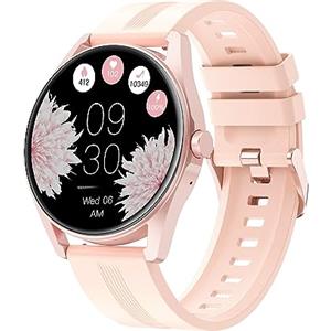 HUAKUA Smartwatch Donna Chiamate e Whatsapp Rotondo Smart Watch Bluetooth Orologio Fitness Sportivo Contapassi da polso Cardiofrequenzimetro Saturimetro Notifiche Messaggi Ciclo Mestruale Sonno Rosa