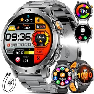 LIGE 1000 mAh Smartwatch Uomo,1.7" Smart Watch Militare con Torcia LED,110+ Modalità Sportive,IP68 Impermeabile,Chiamata Bluetooth,Frequenza Cardiaca, Android iOS,3 Braccialetti,2 Caricabatterie,EF24-F