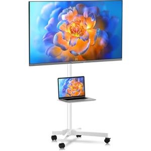XINLEI Carrello TV Mobile su Ruote per Schermo Piatto/Curvo 21-60 Pollici, Altezza Regolabile con Ripiano, Portata 35 kg, VESA Max 400x400 mm, Bianco ML55AW