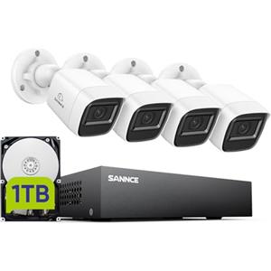 SANNCE Kit CCTV 4 Telecamere Analogica 1080P DVR 8 Canali, Telecamere di Sorveglianza 2MP con LED a Infrarossi Intelligente, con Visione Notturna a 100 Piedi - HDD 1TB Incluso