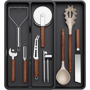 Lifewit Portaposate da Cassetto, Organizer Espandibile da 2 a 3 Scomparti, Divisorio per Cassetti, Organizer Cucina in Plastica Nero