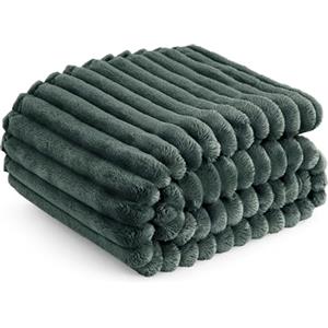 Bedsure Coperta Pile Divano Letto - Coperta Morbida Calda a Coste, Plaid Spessa per Soggiorno e Camera, Coperta Pile Invernale, Copridivano, XL 150x200 cm, Verde Scuro