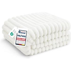Bedsure Coperta Pile Divano Letto - Coperta Morbida Calda a Coste, Plaid Spessa per Soggiorno e Camera, Coperta Pile Invernale, Copridivano, XL 150x200 cm, Bianco