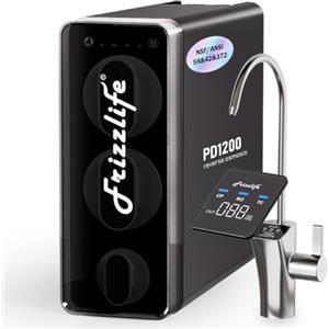 Frizzlife PD1200 Sistema di filtrazione dell'acqua a osmosi inversa - Filtro per acqua RO sotto il lavello a flusso rapido da 1200 GPD, senza serbatoio a 11 stadi, 3:1 da puro a scarico, riduce i PFAS