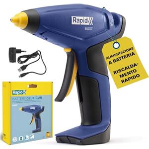 Rapid BGX7 Pistola Per Colla a Caldo Cordless 7 mm, Riscaldamento Rapido In 20 Secondi, Ricarica con USB, Autonomia Fino a 30 Minuti, Ideale per Lavoretti, Riparazioni Fai‑Da‑Te e Progetti per la Casa