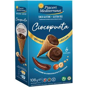 EUROSPITAL SpA Ciocopunta Mini Coni Gelato Senza Glutine con Cuore di Cioccolato e Nocciole, 108g