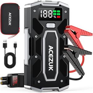 ACEZUK Avviatore Batteria Auto,8000A Avviatore di Emergenza per Auto/Moto(10.0L Gas or 8.0L Diesel) Starter Batteria Portatile Jump Start con LED/LCD Luce LED, porta QC3.0