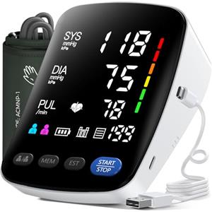 Aidisy Misuratore di Pressione - Misuratore Pressione da Braccio Con schermo Retroilluminato a LED ad alta Risoluzione, per Circonferenza del Braccio da 22 a 42 CM, Memorizzazione di due Utenti 2 x 199