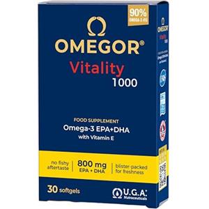 Omegor Omega 3 IFOS 5 Stelle OMEGOR Vitality 1000 - Omega3 EPA 535mg e DHA 268 mg - 30 Capsule Senza Retrogusto e Facili da Digerire