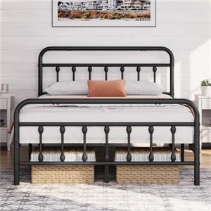 Yaheetech Struttura Letto Matrimoniale in Ferro 140 x 200 cm Testiera Alta con Spazio Aggiuntivo per Camera da Letto Soggiorno Nero
