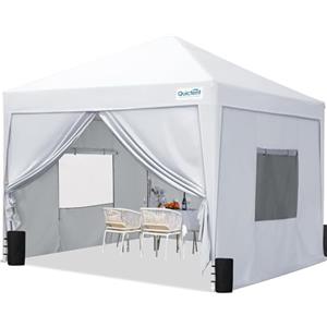 Quictent Gazebo Pieghevole 3x3m con Ventanas a Malla, Rifugio per Eventi ad Altezza Regolabile per Feste in Giardino e Campeggio, Bianco