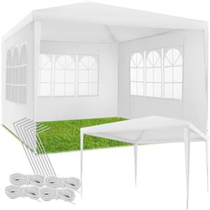 tectake® Gazebo da Giardino, Padiglione Esterno con Telaio in Acciaio, 3 Pannelli Laterali, Impermeabile, Resistente ai Raggi UV, 300 X 300 X 250 cm - Bianco