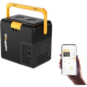 BougeRV CRH, Contenitore Frigo Piccolo da 18 l, con Manico, Portatile, 12 V/24 V, 230 V, per Auto, Frigorifero, Elettrico, Mini con Vano Batteria, Controllo App, Congelatore, per Campeggio, Viaggi