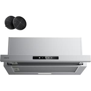 CIARRA CBCS6909A Cappa Aspirante Integrata 60 cm Telescopica 600m³/h- 3 Livelli di Potenza-Ricircolo con Filtro Carbone CBCF055-Classe A+, Cappa Aspirante in Argento