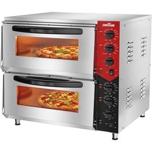 CROSSON Forno Elettrico Doppio per Pizza 50 * 50CM,Forno Pizza Elettrico Professionle in Acciaio Inox Temperatura fino a 350℃ con Pietra,Timer 30 min per Hotel,Ristoranti,6000W