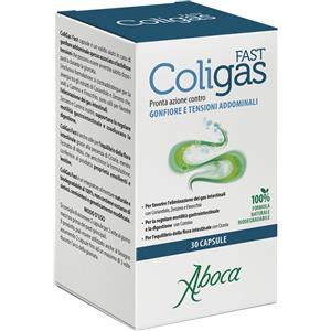 Aboca Coligas Fast 30 Capsule - Integratore Naturale per Gonfiore Addominale con Coriandolo, Zenzero e Finocchio