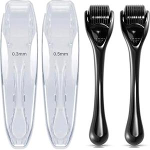 JEXOWIQ 2Pcs Derma Roller 0,3/0,5 mm,Microneedling Viso,Dermaroller Capelli,Derma Roller Capelli Viso Uomo e Donna,Microneedle Viso Capelli,per Crescita Dei Capelli,Cicatrici da Acne e Smagliature