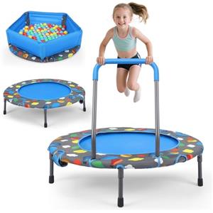 Lischwert Trampolino per bambini, diametro 93 cm, 3 in 1, portata fino a 150 kg, con vasca per palline e 100 palline per interni ed esterni, per jumping Fitness per bambini (palline colorate blu)