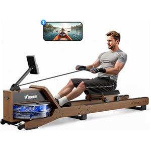 MERACH Vogatore ad Acqua Pieghevole, vogatore ad acqua pieghevole in legno di caucciù, dotato di display retroilluminato e sedile confortevole, simula il canottaggio reale R23R1