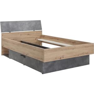 Composad | Letto della Linea LAFABRICA, Letto Una Piazza e Mezza con 1 Cassetto Contenitore, (LxAxP) 127,40x91,10x215 cm, Colore Rovere Oak Mielato e Grigio Tadao, Made in Italy