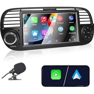 Liulbobu Autoradio per Fiat 500 2007-2015 compatibile con Carplay/Android Auto, Autoradio Fiat 500 da 7 pollici con touchscreen/Bluetooth/FM/AM/USB/DPS/RDS/Mirror Link-Nero