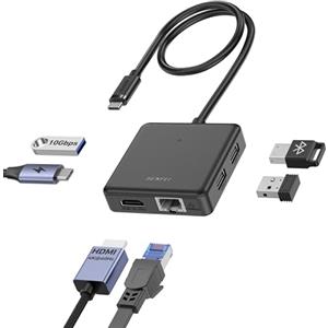 BENFEI HUB USB-C 6in1 con HDMI (4K@60Hz), 100Mbps Ethernet, 100W Power Delivery, 1*USBC 3.2 10Gbps e 2*USBA 2.0, compatibile con iPhone 16 Pro/Max MacBook iPad Pro iMac S23 XPS17