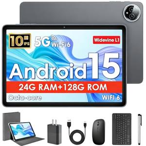 MENTUME Tablet 10 Pollici, Tablet Android 15 con Custodia, Mouse & Tastiera, Octa-Core, 24GB RAM+128GB ROM+1TB Espandibile, Display IPS HD 1280*800, WiFi 5G, Doppia Fotocamera, 6000mAh, Widevine L1 (K80G)