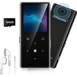 AiMoonsa 64GB Lettore MP3 con Bluetooth 5.2, AiMoonsa Lettore Musicale con Altoparlante HD Integrato, radio FM, Registratore Vocale, Suono HiFi, Peso 0,15 lb, Funzione E-book, Auricolari Inclusi