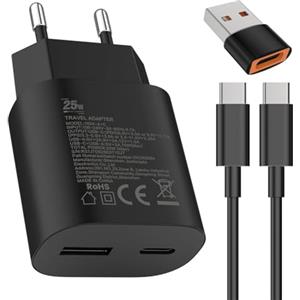 Samneer 25W USB tipo C Caricabatterie veloce 15W USB tipo A Adattatore Per:Samsung Galaxy S25 S24 S23 S22 S21 S20 A56 A55 Veloce Telefono cellulareSpina di ricarica USB C Rapido Alimentator Cavo di ricarica