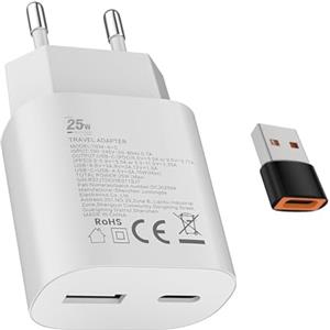Samneer 25W USB tipo C Caricabatterie veloce 15W USB tipo A Adattatore Per:Samsung Galaxy S25 S24 S23 S22 S21 S20 A56 A55 A54 Veloce Telefono cellulareSpina di ricarica USB C Rapido Alimentator Lightning
