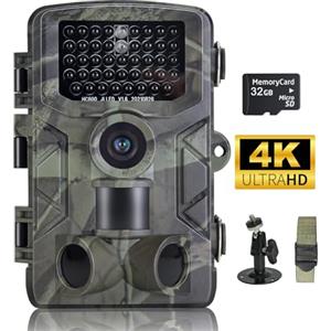 FunKind Fototrappola Fotocamera Caccia 50MP 4K, Fototrappole IP65 Impermeabile, Grandangolare 120 ° Fototrappola Infrarossi con SD da 32 GB (HC808A)