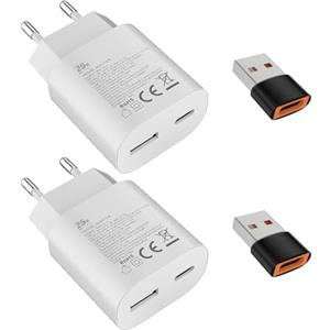 Samneer 25W USB tipo C Caricabatterie veloce 15W USB tipo A Adattatore Per:Samsung Galaxy S25 S24 S23 S22 S21 S20 A56 A55 A54 Veloce Telefono cellulareSpina di ricarica USB C Rapido Alimentator Lightning