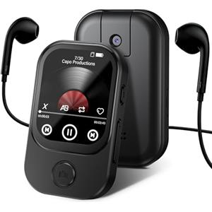 RWSRW 64GB Lettore MP3 Bluetooth 5.4 con fotocamera apribile a 180°, RWSRW, mini lettore musicale HD, altoparlante FM, album fotografico, ideale per Hi-Fi, lettore e-book, contapassi (Nero)