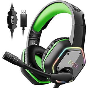 EKSA E1000 Cuffie Da Gioco, Cuffie Per Pc Con Microfono 7.1 Surround Sound & Luci Rgb, Cuffie Con Cavo Di Riduzione Del Rumore Microfono, Cuffie Usb Per Console Ps4/Ps5 Verde