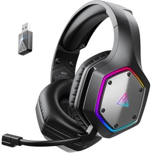 EKSA Cuffie Gaming Wireless, 2,4 GHz Cuffie Gaming con Microfono ENC per PS5, PS4, PC, Switch, Mac, Mobile, Audio Surround 7.1 Cuffie Bluetooth Over Ear con Luce RGB, Batteria da 120 Ore