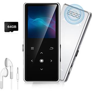 AiMoonsa 64GB Lettore MP3 con Bluetooth 5.2, AiMoonsa Lettore Musicale con Altoparlante HD Integrato, radio FM, Registratore Vocale, Suono HiFi, Peso 0,15 lb, Funzione E-book, Auricolari Inclusi