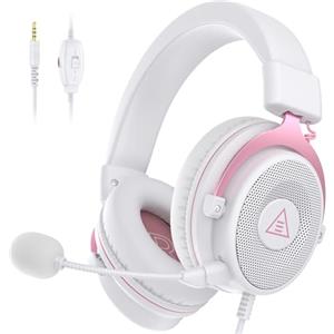 EKSA E900 Cuffie da gioco, cuffie per PC con microfono a cancellazione del rumore, cuffie da gamer con 3D, suono stereo basso, cuffie audio per PC PS4 PS5 Switch Xbox One,3,5 mm Bianco