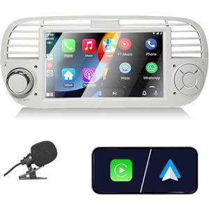 Liulbobu Autoradio per Fiat 500 2007-2015 compatibile con Carplay/Android Auto, Autoradio Fiat 500 da 7 pollici con touchscreen/Bluetooth/FM/AM/USB/DPS/RDS/Mirror Link-Bianco
