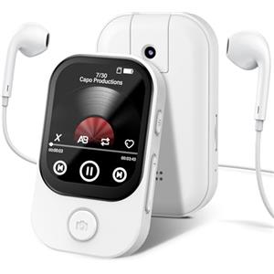 RWSRW 64GB Lettore MP3 Bluetooth 5.4 con fotocamera apribile a 180°, RWSRW, mini lettore musicale HD, altoparlante FM, album fotografico, ideale per Hi-Fi, lettore e-book, contapassi (Bianco)