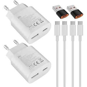 Samneer 25W USB tipo C Caricabatterie veloce 15W USB tipo A Adattatore Per:Samsung Galaxy S25 S24 S23 S22 S21 S20 A56 A55 Veloce Telefono cellulareSpina di ricarica USB C Rapido Alimentator Cavo di ricarica