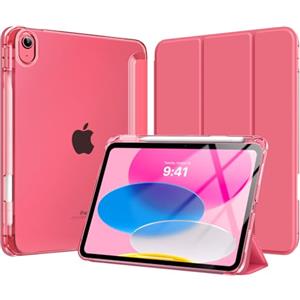 MoKo Custodia per iPad 11 Pollici (A16) 11a Generazione, iPad 10a Gen 10,9" 2022 con Portapenna, iPad 10a Gen Cover Trifold Sottile e Leggera con Retro in PC Rigido Traslucido, Anguria Rosa