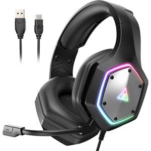 EKSA Cuffie Gaming, cuffie pc con microfono 7.1 Surround Sound & luci RGB, cuffie con cavo di riduzione del rumore microfono, cuffie USB per console PS4/PS5