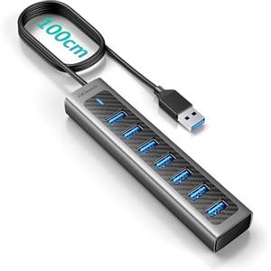 GiGimundo GM7U USB Hub 3.0 7 Porte, Cavo Lungo 1 M, Alluminio, Duplicatore USB, Porta USB Multipla per PC, Laptop, Computer Desktop, PS4, PS5, Mac più Vecchi, Unità Flash, Tastiera, Mouse