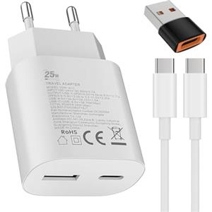 Samneer 25W USB tipo C Caricabatterie veloce 15W USB tipo A Adattatore Per:Samsung Galaxy S25 S24 S23 S22 S21 S20 A56 A55 Veloce Telefono cellulareSpina di ricarica USB C Rapido Alimentator Cavo di ricarica