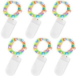 Jsdoin Stringa Luci LED a Batteria, 6 Pezzi Impermeabile 20 LED 2M Mini Lampada a Fili di Rame Bianco Caldo, per Interni ed Esterni, Natalizi, Matrimoni, Feste di Compleanno (Multicolore, 6 Pezzi)