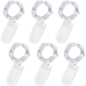 Jsdoin Stringa Luci LED a Batteria, 6 Pezzi Impermeabile 20 LED 2M Mini Lampada a Fili di Rame Bianco Caldo, per Interni ed Esterni, Natalizi, Matrimoni, Feste di Compleanno (Bianco freddo, 6 Pezzi)