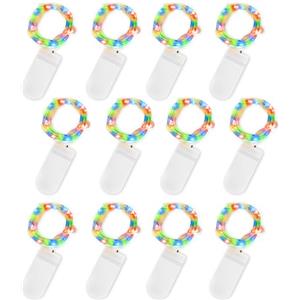 Jsdoin Stringa Luci LED a Batteria, 12 Pezzi Impermeabile 20 LED 2M Mini Lampada a Fili di Rame Bianco Caldo, per Interni ed Esterni, Natalizi, Matrimoni, Feste di Compleanno (Multicolore, 12 Pezzi)