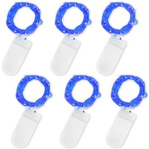 Jsdoin Stringa Luci LED a Batteria, 6 Pezzi Impermeabile 20 LED 2M Mini Lampada a Fili di Rame Bianco Caldo, per Interni ed Esterni, Natalizi, Matrimoni, Feste di Compleanno (Blu, 6 Pezzi)