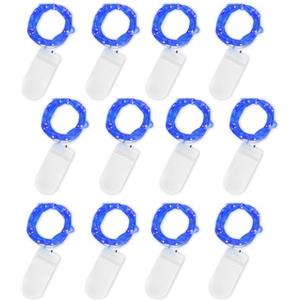 Jsdoin Stringa Luci LED a Batteria, 12 Pezzi Impermeabile 20 LED 2M Mini Lampada a Fili di Rame Bianco Caldo, per Interni ed Esterni, Natalizi, Matrimoni, Feste di Compleanno (Blu, 12 Pezzi)