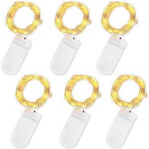 Jsdoin Stringa Luci LED a Batteria, 6 Pezzi Impermeabile 20 LED 2M Mini Lampada a Fili di Rame Bianco Caldo, per Interni ed Esterni, Natalizi, Matrimoni, Feste di Compleanno (Bianco caldo, 6 Pezzi)